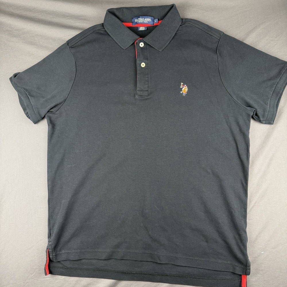 U.S. Polo Assn. Luxury Feel Black 100% Cotton Short Sleeve Polo Shirt Men's L